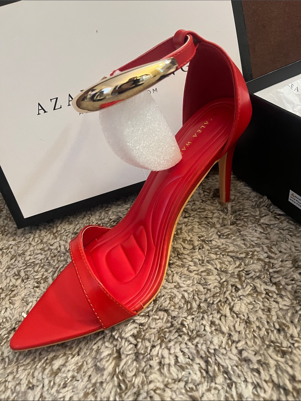 Stella McCartney Red Pointed Ankle-Strap Stiletto Heel